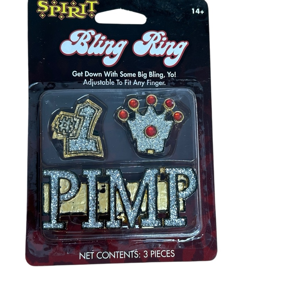 Adult Pimp Halloween Costume Bling Rings Plastic Silver Crown #1 Rap Cosplay NEW - Picture 2 of 11